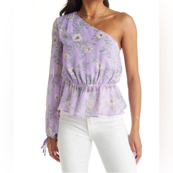 Vici Tops - Purple one shoulder floral peplum longsleeve vici XS blouse